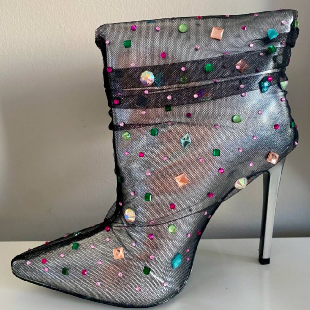 Azalea Wang Liora Rhinestone Stiletto Booties